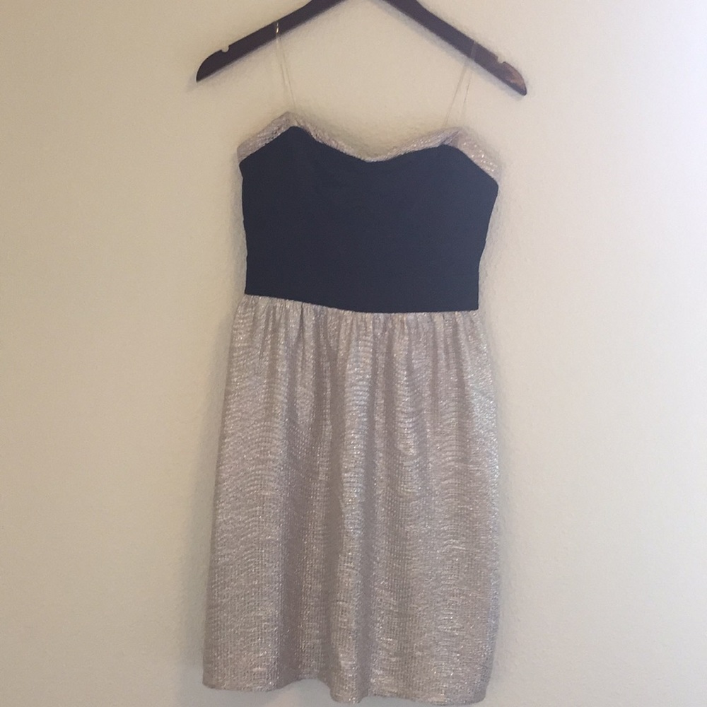 Strapless silver and black dress